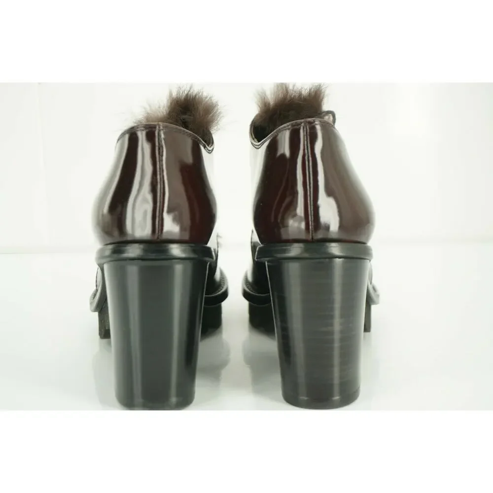 Attilio Giusti Leombruni Leather Rolo Fur Trim Oxford Heel Pumps Size 35 AGL NIB
